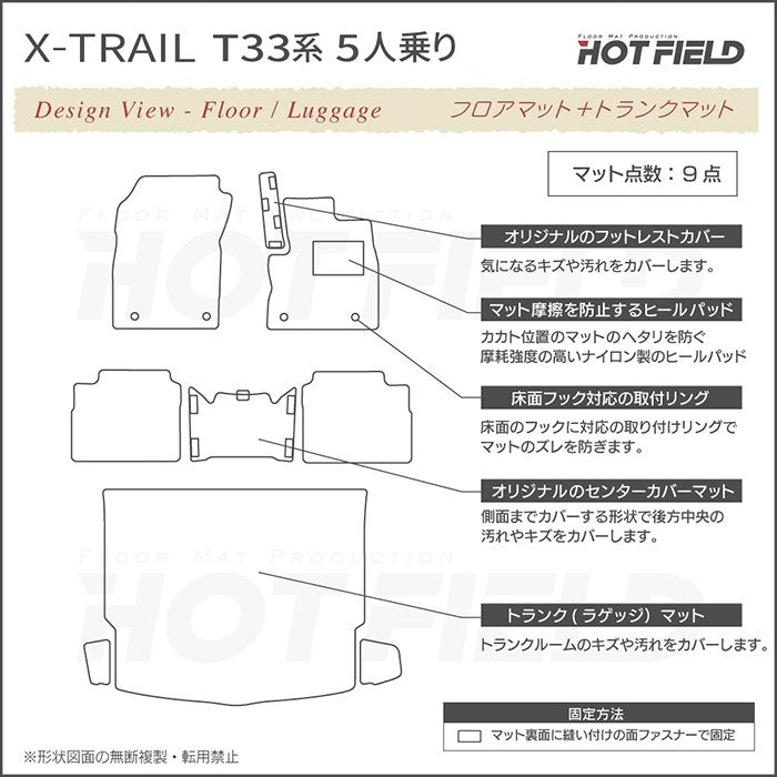 日産 新型 エクストレイル T33系 5人乗用 e-power 2025年9月～にも対応 フロアマット+トランクマット ラゲッジマット  ◆カジュアルチェック 日本製 HOTFIELD