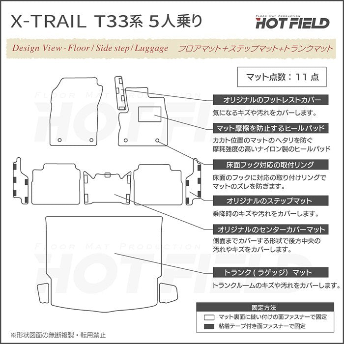 日産 新型 エクストレイル T33系 5人乗用 e-power 2025年9月～にも対応 フロアマット+ステップマット+トランクマット ラゲッジマット  ◆カジュアルチェック 日本製 HOTFIELD