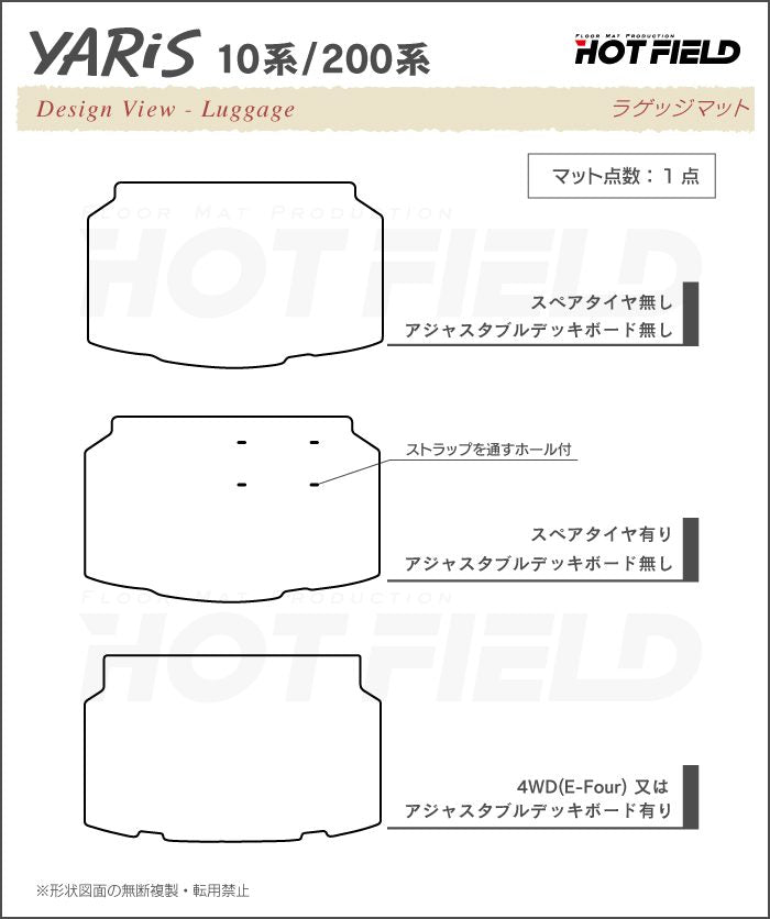 トヨタ 新型 ヤリス 10系 200系 2024年1月～対応 トランクマット ラゲッジマット  ◆カジュアルチェック 日本製 HOTFIELD