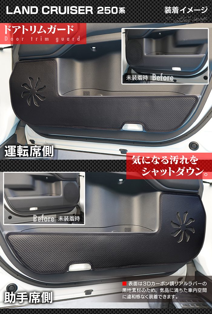 トヨタ 新型 ランドクルーザー 250系 ランクル250 ドアトリムガード＋グローブボックスガード ◆キックガード 日本製 HOTFIELD